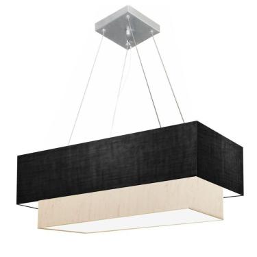 Imagem de Lustre Pendente Duplo Retangular Vivare Md-4322 Cúpula Em Tecido 99x40cm X 80x30cm - Bivolt Preto-linho-bege 127/220v