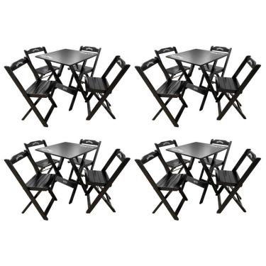 Imagem de Kit 4 Conjuntos Mesa Dobrável Madeira 70x70 Com 4 Cadeiras Personalizada Jack Preta - Tarimatã