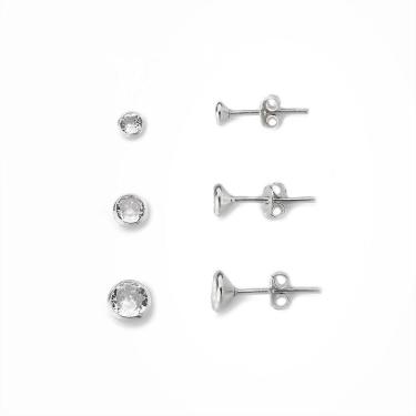 Imagem de Kit Trio De Brincos Ponto De Luz Prata 925 Cristal