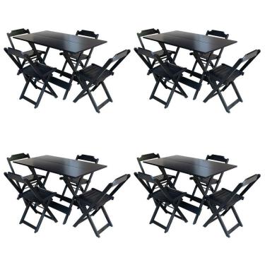 Imagem de Kit 4 Conjuntos De Mesa Com 4 Cadeiras De Madeira Dobravel 120X70 Preto - Preto