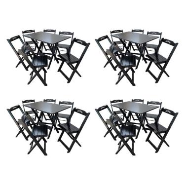 Imagem de Kit 4 Conjuntos Mesa Dobrável Madeira 110x70 Com 6 Cadeiras Personalizada Jack Preta - Tarimatã