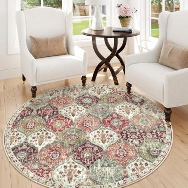 Imagem de Lahome Tapetes redondos de treliça marroquina, tapete redondo pequeno lavável, 90 cm, antiderrapante, macio, vintage, ultrafino, para quarto, entrada, cozinha, lavanderia, banheiro, laranja/terracota