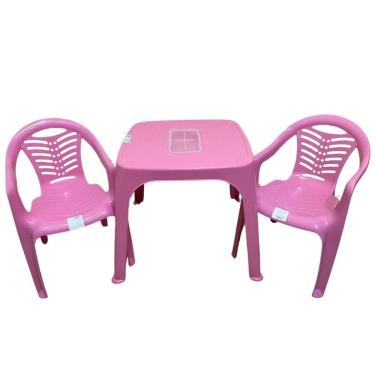 Imagem de Mesa Infantil Rosa + 02 Cadeira Infantil Plasnorthon Kit