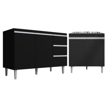 Imagem de Kit Balcão Gabinete Para Pia Andreia 100cm C- Balcão Cooktop 4 Ou 5 Bocas Preto