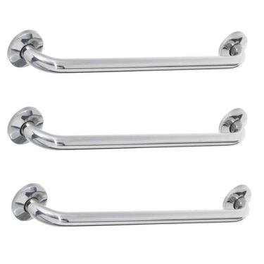 Imagem de Alça De Apoio Barra 40cm Kit 3 Unidades Inox Cadeirante Deficiente Idoso Acessibilidade Banheiro