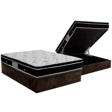 Imagem de Cama Box Baú Casal: Colchão Molas Ortobom Nanolastic Physical + Base Crc Suede Brown(138X188)