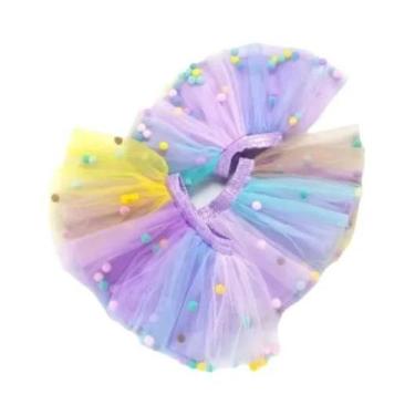 Imagem de Saia Tutu Infantil de Tule com Pompom - Vestido de Princesa para Menin