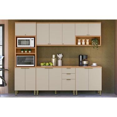 Imagem de Cozinha Modulada Completa Selene 5 Peças (2aéreos+2balcões+1paneleiro) Cp03 Jequitiba-off White Fosco - Linea Brasil