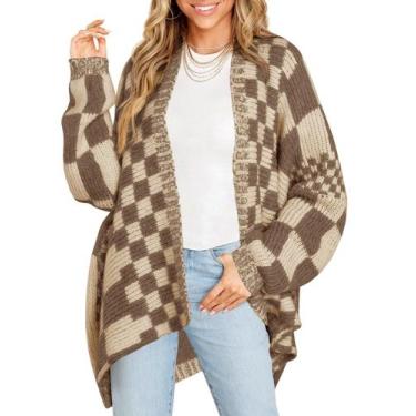 Imagem de Suéter xadrez feminino Saodimallsu, bloco de cores, cardigãs xadrez, g