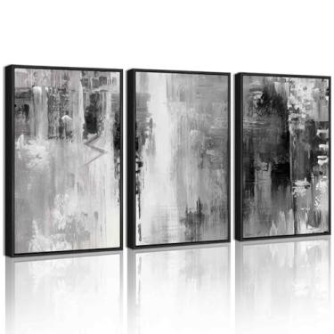 Imagem de KUVIOKE Arte de parede em tela emoldurada abstrata preta minimalista grafite pastel decoração de parede pintura de arte moderna para corredor do quarto 30 x 40 cm (moldura preta)