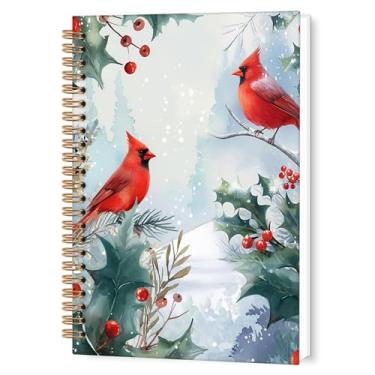 Imagem de TWRVI Caderno espiral de inverno natalino cardeal pássaro, presentes cardeais para mulheres, caderno pautado na faculdade, material de escritório, cadernos de diário de pássaros de Natal de inverno
