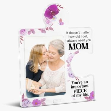Imagem de QYCFDXD Porta-retrato para mãe, presente para mãe, filha, filho, aniversário das mães, presente de Natal para mãe, quebra-cabeça, acrílico, para exibição de mesa, 10 x 15 cm