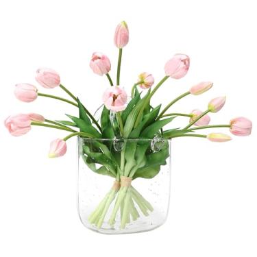 Imagem de BUZFOWU Flores de tulipas de látex artificial, 15 peças de toque real para decoração de casa, jardim, casamento, festa e festival, arranjos de flores faça você mesmo, rosa claro