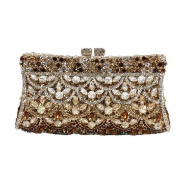 Imagem de DKQXEIM Bolsa feminina luxuosa de strass para noite de casamento com glitter de cristal bolsa de mão de diamante para baile de formatura e banquete, Dourado, 7.2 x 3.6 x 2.4 inches