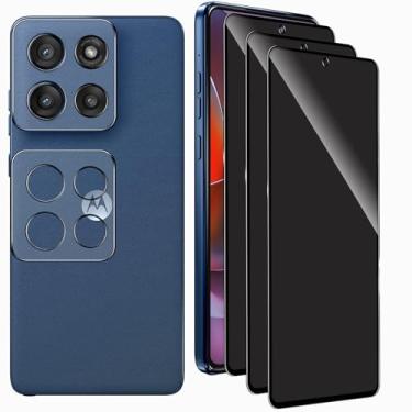 Imagem de SVMONGWA Pacote com 3 protetores de tela de privacidade para Motorola Moto G Stylus 2025 com 2 protetores de lente de câmera, cobertura total, película de vidro temperado anti-espião, dureza 9H, sem