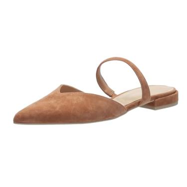 Imagem de Mules de malha para mulheres, confortáveis, tiras de tecido ráfia, fechadas, bico fino, sapatilhas, casual, sem cadarço, sem cadarço, Camurça marrom, 36