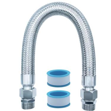 Imagem de Mangueira jumper do compressor, mangueira de ar de metal de aço enferrujado, cabeça macho NPT de 2,5 cm x 50,8 cm de comprimento, 450 PSI, 398 °C, acessórios em ambos os lados podem girar livremente