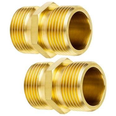 Imagem de 2 peças conector de mangueira de lavadora de pressão, adaptador de encaixe de tubo macho NPT latão sólido duplo M22-14 mm acoplador macho rosca fêmea para encaixe de tubo EUA adaptador de mangueira de