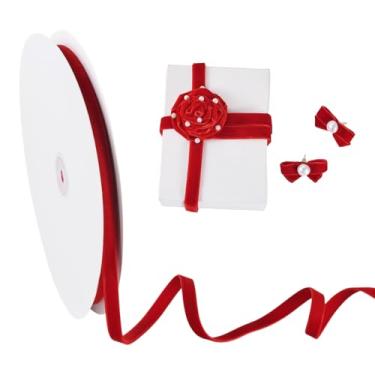 Imagem de Handship Fita de veludo de 20 metros vermelha, fita de veludo de Natal dupla face para decoração de guirlanda de árvore de Natal, embrulho de buquês de flores, laços para fazer artesanato DIY