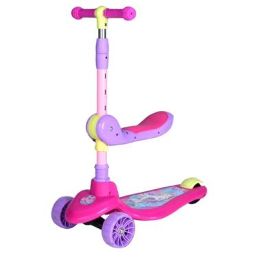 Imagem de Patinete Infantil com Assento, 3 Rodas, Uni toys, Função 2 em 1, Cor Rosa e Lilás