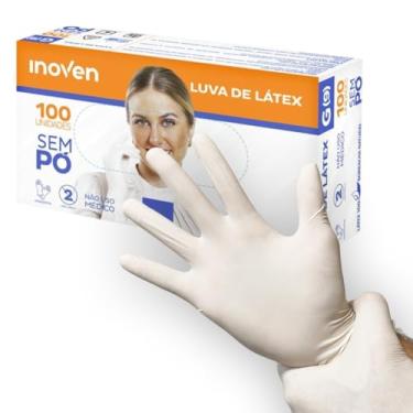 Imagem de Luvas Brancas Descartáveis Caixa c/ 100 Unidades Látex Sem Pó Higiênicas Procedimento Estético Limpeza