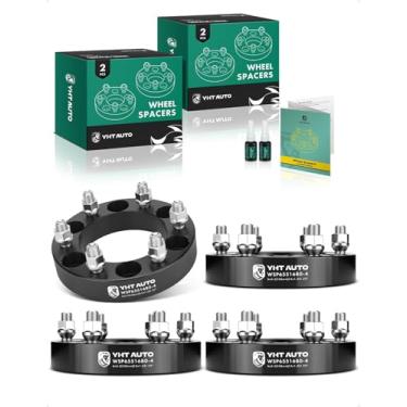 Imagem de YHTAUTO Espaçadores de roda 6 x 5,5 polegadas 1,25 polegadas para Chevrolet Silverado, Tahoe, C/K, GMC Sierra, Yukon, Cadillac Escalade, espaçadores de pneu forjados 6 x 139,7 mm 32 mm com parafusos M14 x 1,5 furo do cubo de 108 mm 4 peças, preto