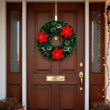 Imagem de Guirlanda Decoração Natalina Premium Flores Azevinho Decore para Porta, Parede, Lareira Natal Feliz Grande 44cm