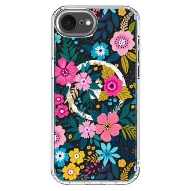 Imagem de ICEDIO Capa para iPhone 16e com protetor de tela - compatível com carregamento sem fio, proteção aprimorada da câmera, capa transparente com design floral moderno para mulheres - Florescimento