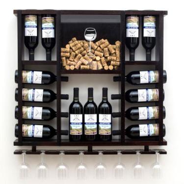 Imagem de Barzinho de Parede Adega de Madeira Maciça para 15 Garrafas com Porta 