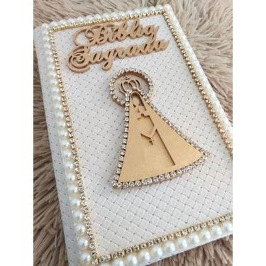 Imagem de Bíblia decorada matelassé bege - nossa senhora aparecida - católica ed