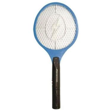 Imagem de Raquete Elétrica Mata-Mosquitos, Azul e Branca, Recarregável, Design em Grade, Proteção Contra Insetos