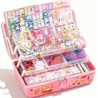 Imagem de Ruyumei Stickers for Kids, 644 Pcs Kawaii Sticker Set DIY Creative Toy Variety Bulk Vinyl Stickers for Kids Classroom Christmas Gifts with Storage Box, Acrylic Pen, Tweezers