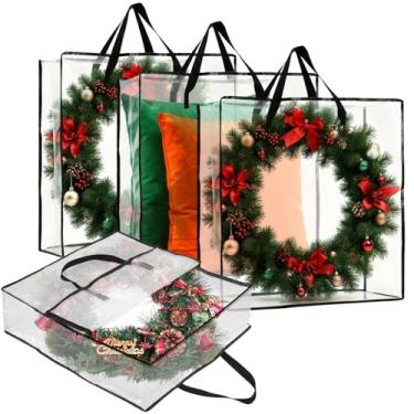 Imagem de Recipiente de armazenamento de guirlanda de Natal transparente de 4 peças, grande bolsa quadrada para presente, organizador de guirlandas, sacos de mudança para armazenamento de roupas de guirlanda