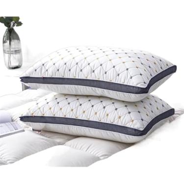 Imagem de Travesseiro de cama núcleo bordado alta elasticidade algodão diamante lavável pescoço baixo alto sono 2 peças