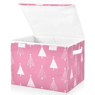 Imagem de Blueangle Caixas de armazenamento dobráveis 1 pacote, cestas de armazenamento de árvore de Natal de desenho animado com tampas e alça para casa quarto armário escritório (149)