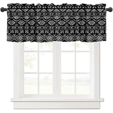 Imagem de JADERYS Cortinas de saia asteca, tribal, navajo, geométrico, vintage, preto e branco, estampa artística com bolso para varão, saia para decoração de cozinha, quarto, sala de estar, 1 painel L 137 x C