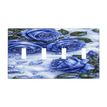 Imagem de Nadoabtm Placa de cobertura para interruptor de luz, rosa azul com cristais de gelo, impressão de arte, 4 gangues, quadriciclos, interruptores decorativos, capas de placa de tomada elétrica, placa de