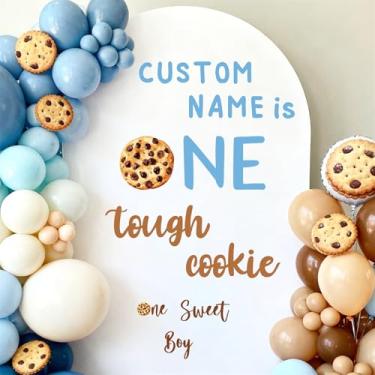 Imagem de Biscoitos com nome personalizado, decorações de 1º aniversário, decalque de primeiro aniversário para pano de fundo, um doce menino, sinais, balão, arco, adesivos, tema de biscoitos, Happy Birthdays