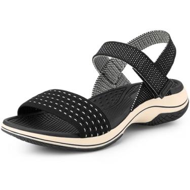 Imagem de Allegra K Sandálias femininas de salto baixo plataforma com gancho e laço, Preto, 40