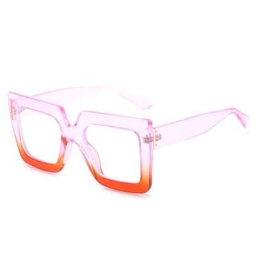 Imagem de Óculos vintage com lentes transparentes, unissex, armação de óculos feminina transparente (roxo/laranja)
