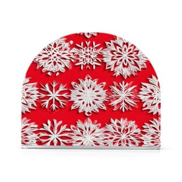 Imagem de Qilmy Lindo suporte de guardanapo de flocos de neve de Natal para mesas, porta-guardanapos de papel de placa acrílica elegante, dispensador de papel de seda independente moderno para sala de jantar