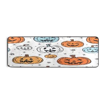 Imagem de Qilmy Tapete de corredor de abóbora colorido de Halloween 183 x 61 cm, antiderrapante, antifadiga, confortável, tapetes longos, para quarto, sala de estar, banheiro, corredores, entrywa546