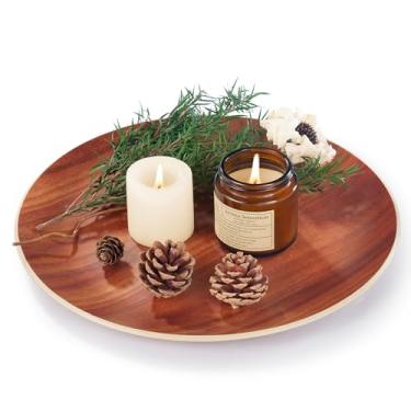 Imagem de Yangbaga Bandeja de servir de madeira de acácia: travessa de servir redonda, bandejas decorativas pequenas de 29 cm para decoração de casa, balcão de cozinha, mesa de café, tábua de charcutaria para