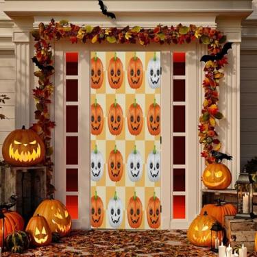 Imagem de Wassud Abóboras quadriculado quadriculado capa de porta decoração externa faixa interna varanda decoração de casa grande decoração de porta da frente 96 x 98 polegadas