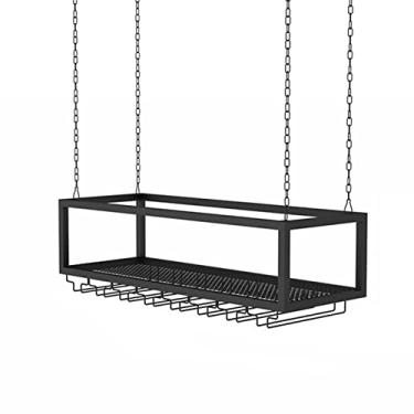 Imagem de Prateleira de vinho suspensa no teto, suporte de armazenamento de garrafa de vinho de ferro para cozinha, copos de parede, prateleira de metal, prateleiras organizadoras flutuantes