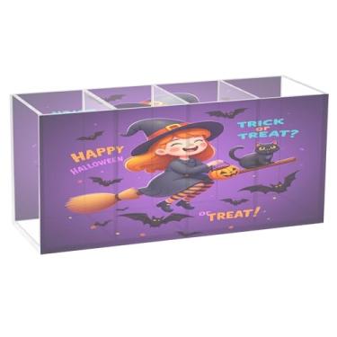 Imagem de CEBUGI Porta-canetas de acrílico com 4 compartimentos, organizador de lápis transparente, lindo suporte de pincel de maquiagem de bruxa para escritório em casa, escritório