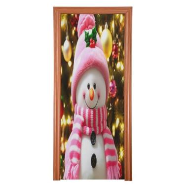 Imagem de Wassud Capa para porta de Natal, decoração de banner, 91 x 242 cm, grande, boneco de neve de Natal, capa de porta interna elástica para varanda e porta da frente