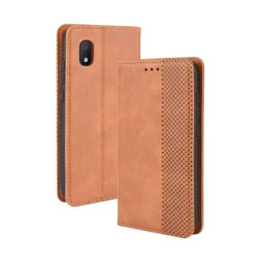 Imagem de Capa flip de couro para Alcatel 1A 2020,Flip magnético retro,Caso de telefone de couro PU,Design de carteira com 3 slots de cartão e 1 clipe de dinheiro -Brown