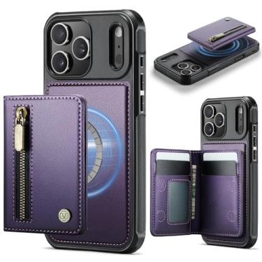 Imagem de SFDSUH Capa carteira de couro magnética 2 em 1 com zíper removível para iPhone 16e (Para iPhone 16e/ROXA)