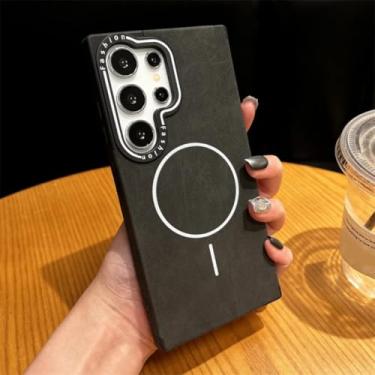 Imagem de HJZSZX Capa magnética de couro retrô com carregamento sem fio para Galaxy S25 Ultra, à prova de choque (para Galaxy S25 Ultra/preto)